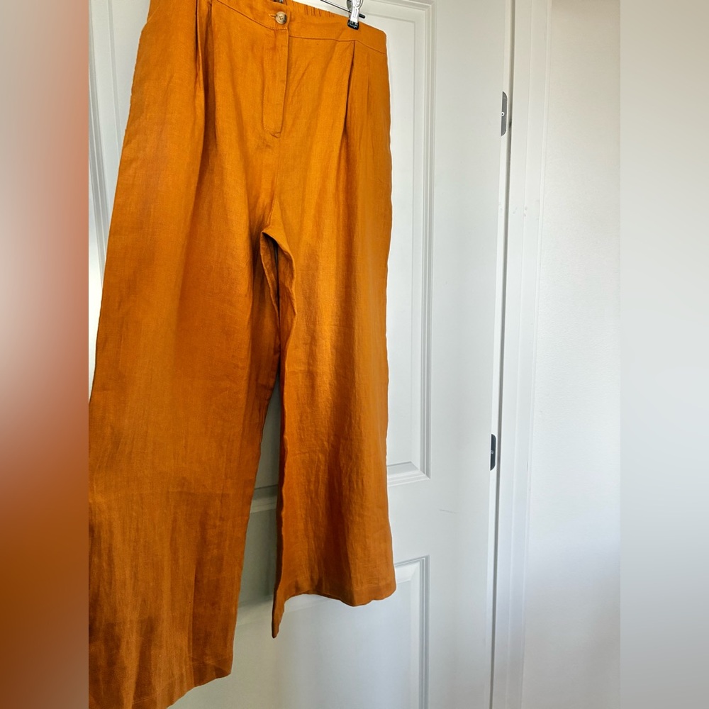 Gorgeous Magaschoni Linen Wide Leg Pants - High Waist, Pleated, Elastic Waist - Picture 2 of 7